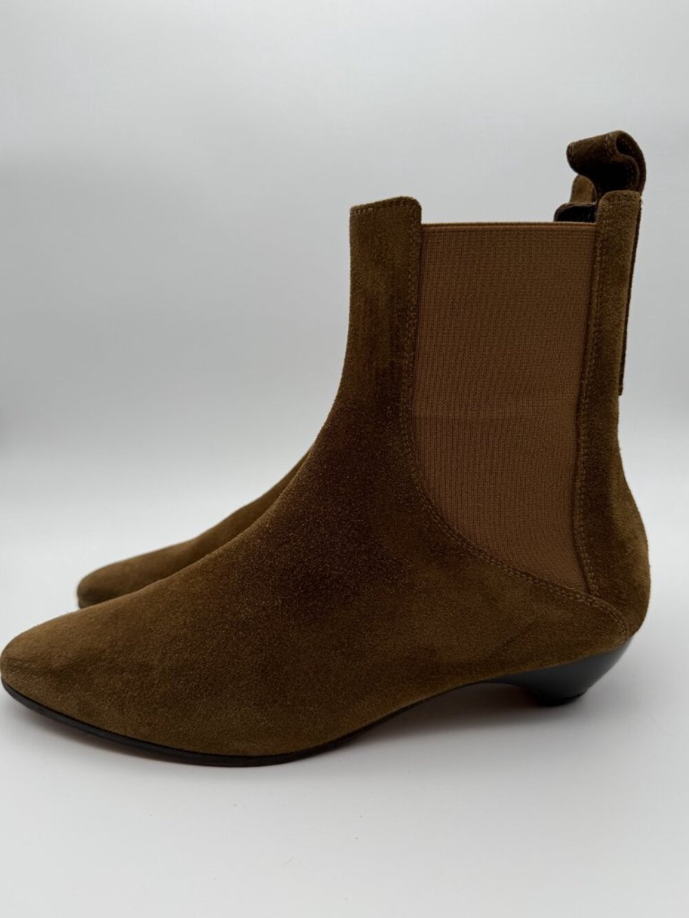Le Monde Beryl Brown Suede Pointed Kitten Heel Chelsea Ankle Boots 38 US 8